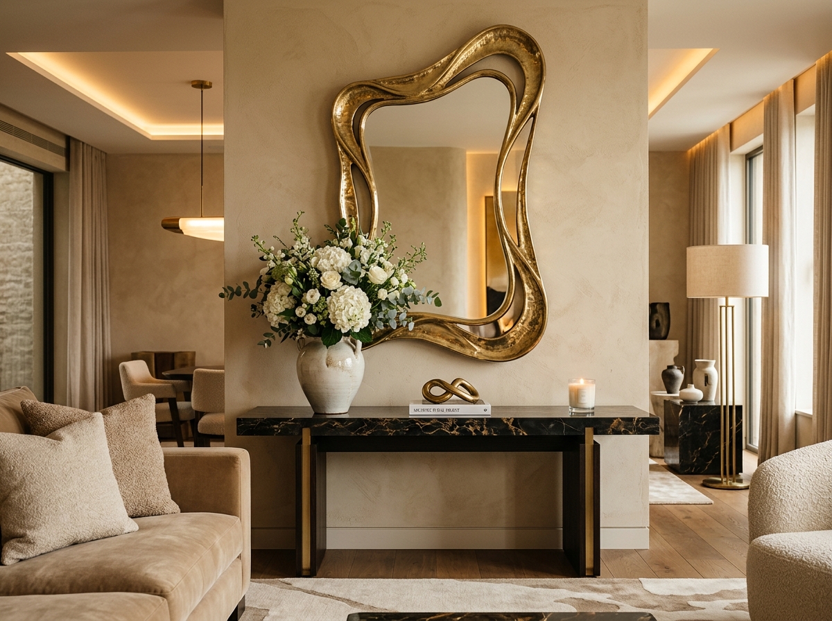 Atrium Fluid Brass Sculptural Mirror